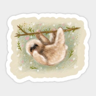 Cute colorful illustrations in retro style. Beautiful cute sloth. Sticker